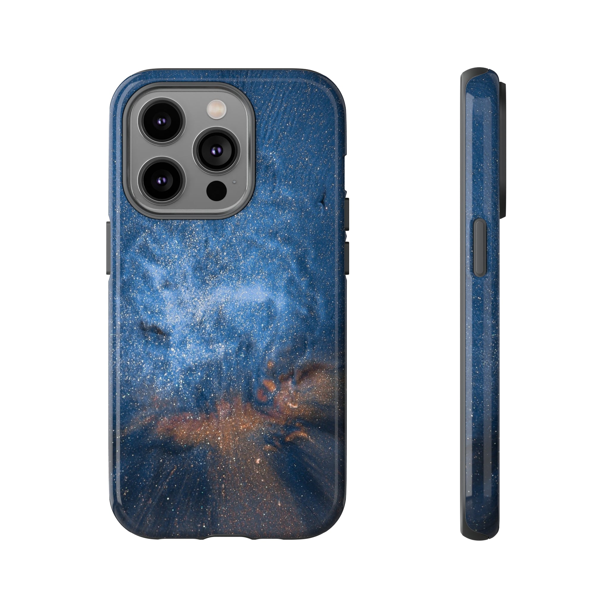 Blue Stardust Ink Art iPhone Case (Protective) iPhone 14 Pro Glossy Phone Case