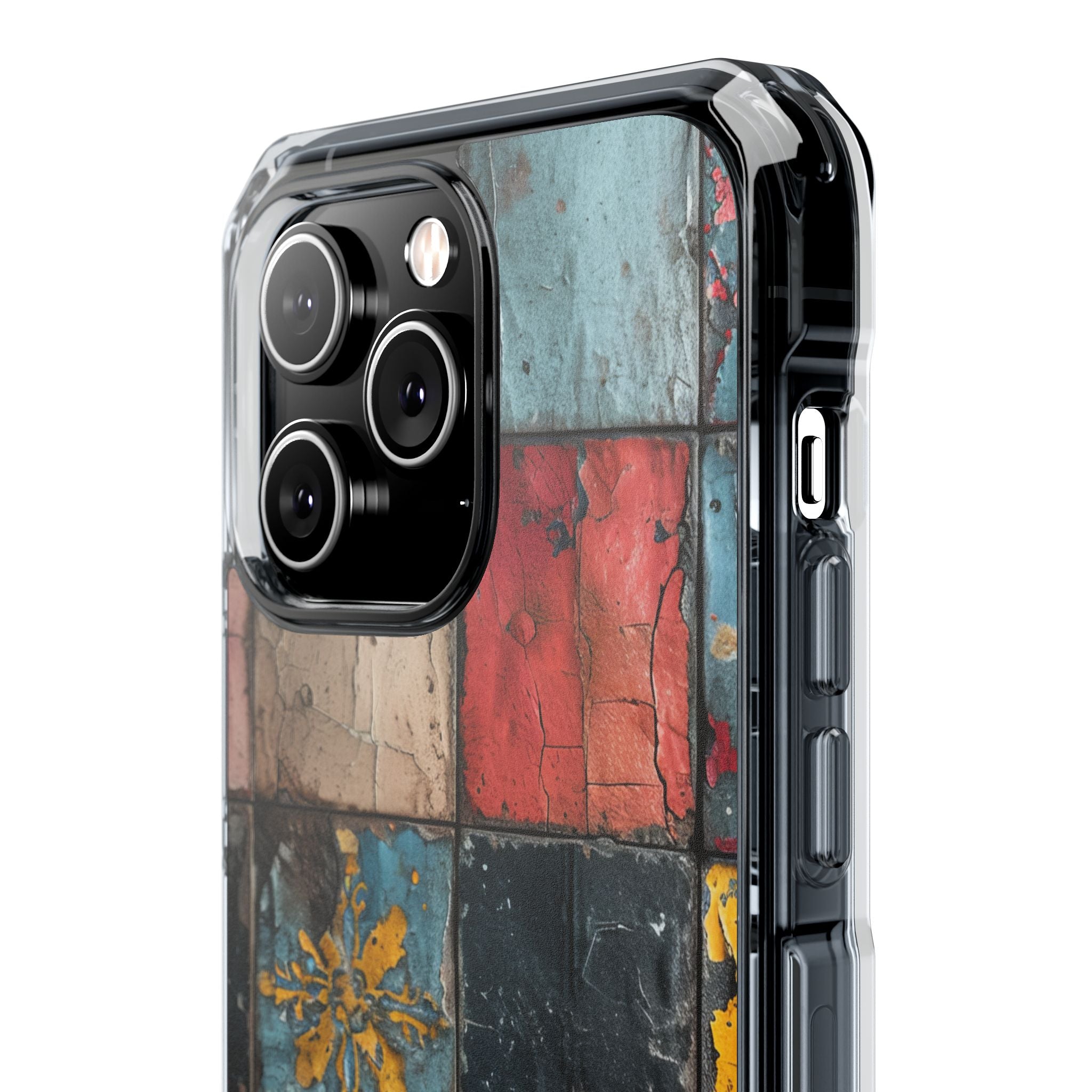 Rustic Red-Yellow Vintage Tiles - Clear Impact iPhone 14 Phone Case