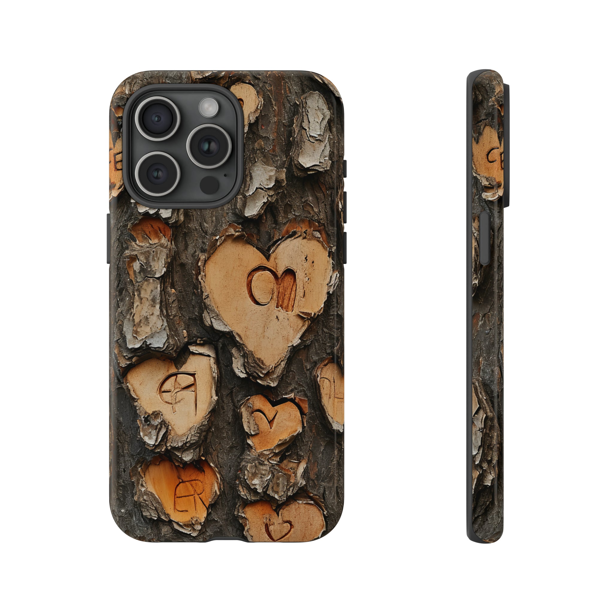 Carved Heart Trees & Initials - Protective Phone Case