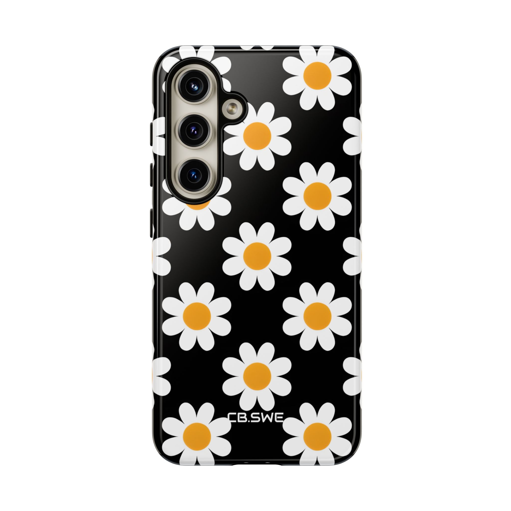 Minimalist White Daisies on Black Samsung S24 - Tough
