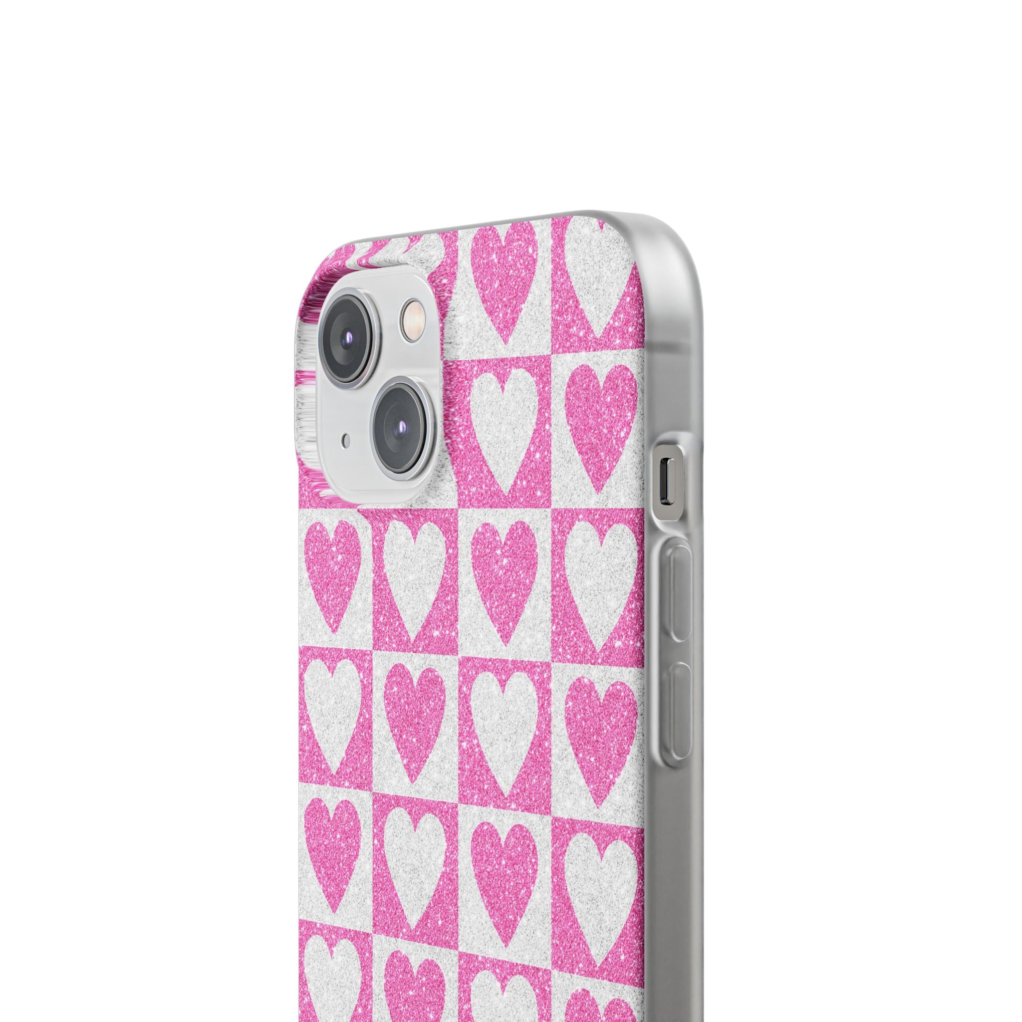 Glitter Heart Grid iPhone 14 Case - Soft