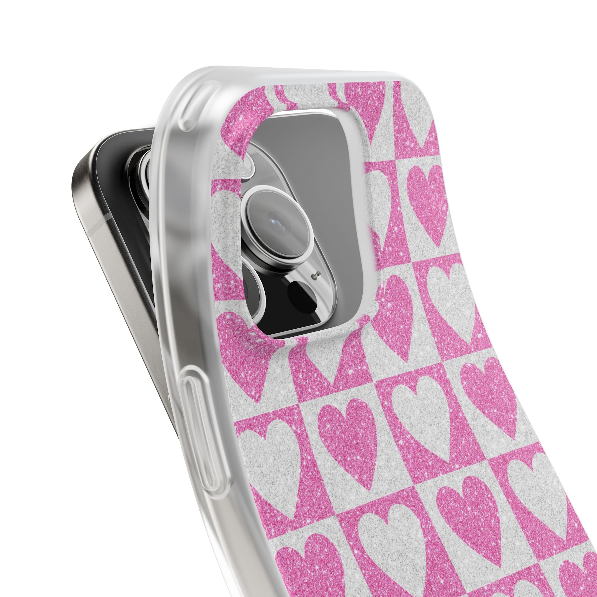 Glitter Heart Grid iPhone 16 Pro Case - Soft