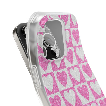 Glitter Heart Grid iPhone 16 Pro Case - Soft