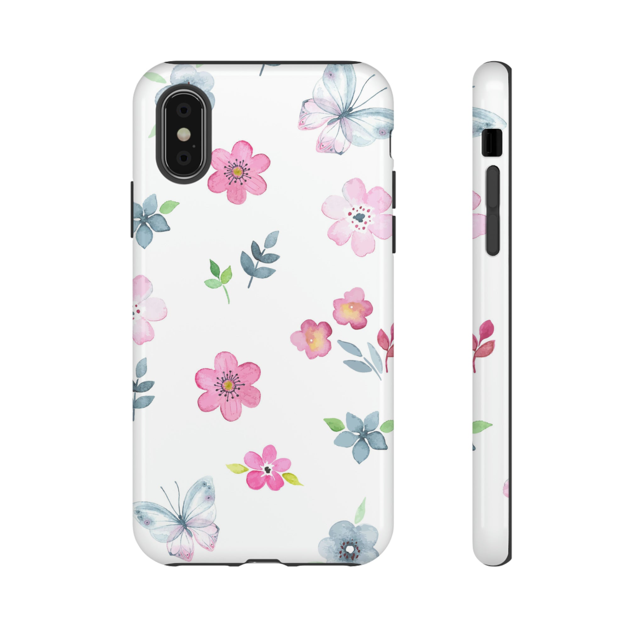 Vintage flowers and butterflies iPhone case - Protective Phone Case