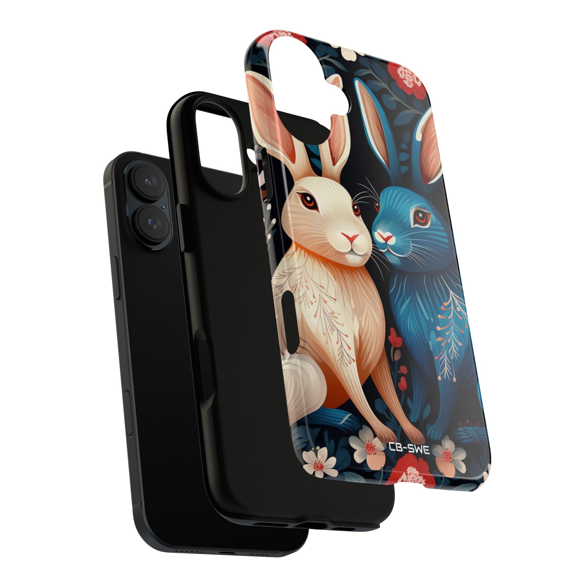 Rabbits Embrace Blossoms - iPhone Case