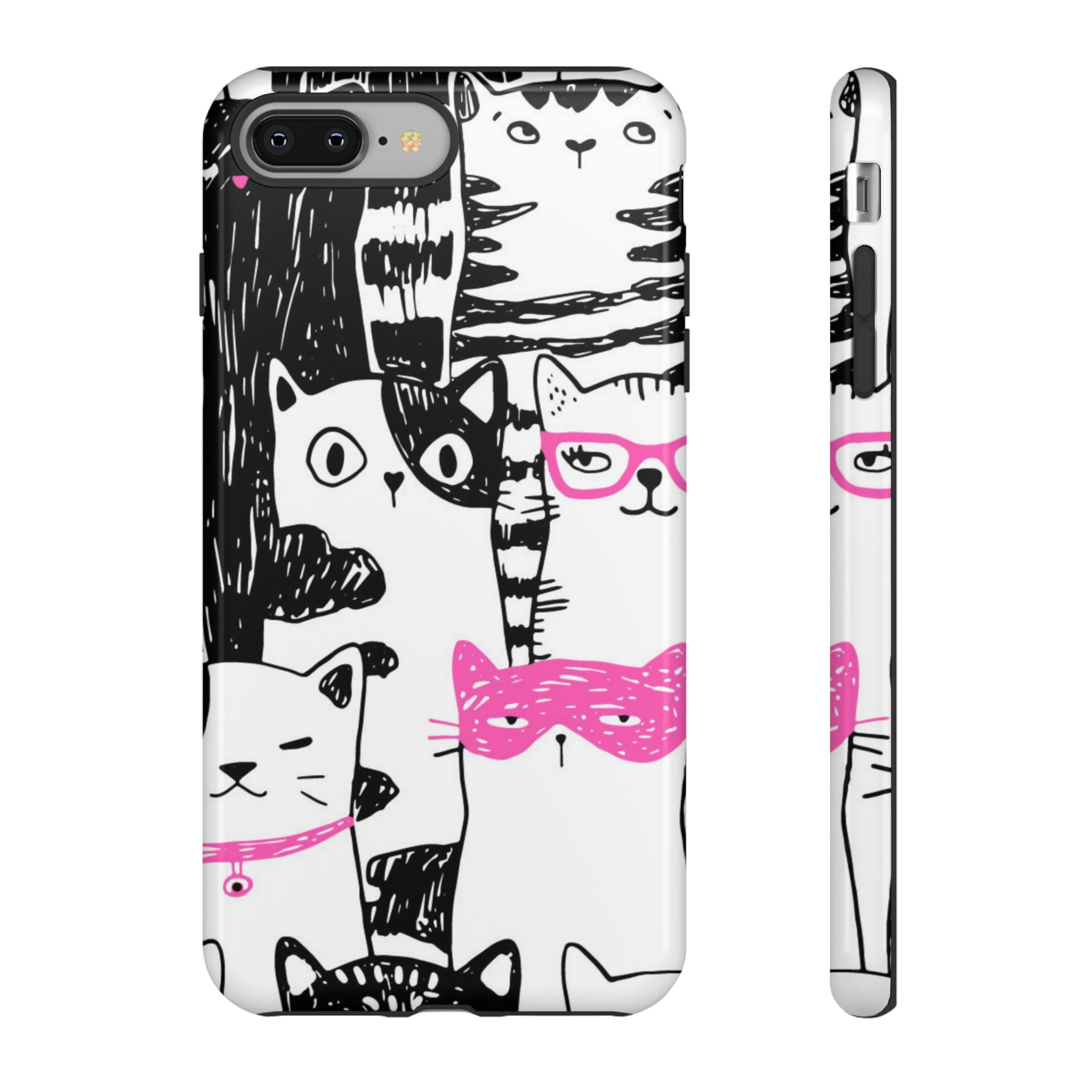 Black & Pink Cat Pattern iPhone Case (Protective) iPhone 8 Plus Glossy Phone Case