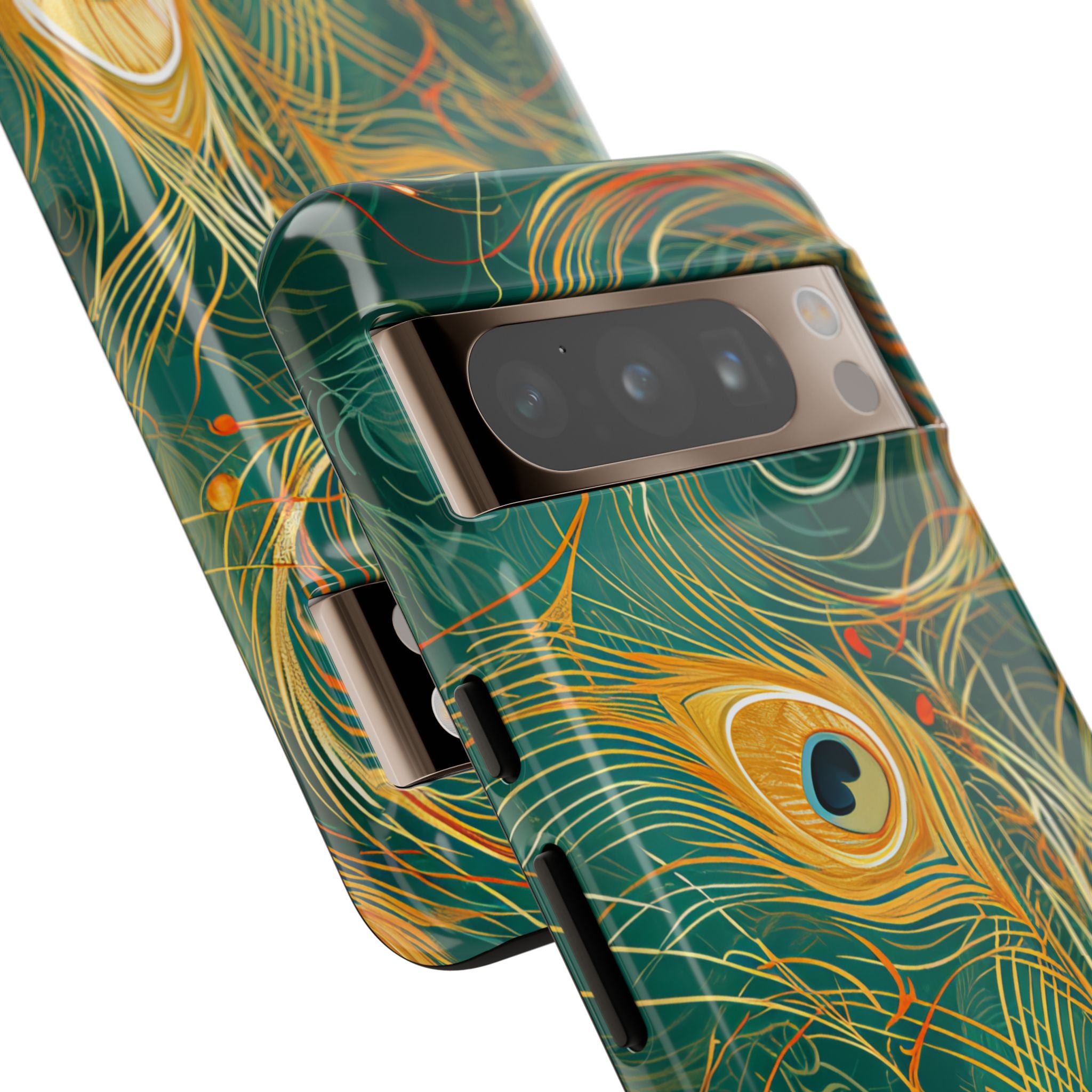 Peacock Elegance in Teal and Gold Google Pixel 8 - Tough Phone Case