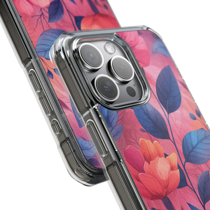 Pink Blue Floral - Clear Impact iPhone 15 Phone Case