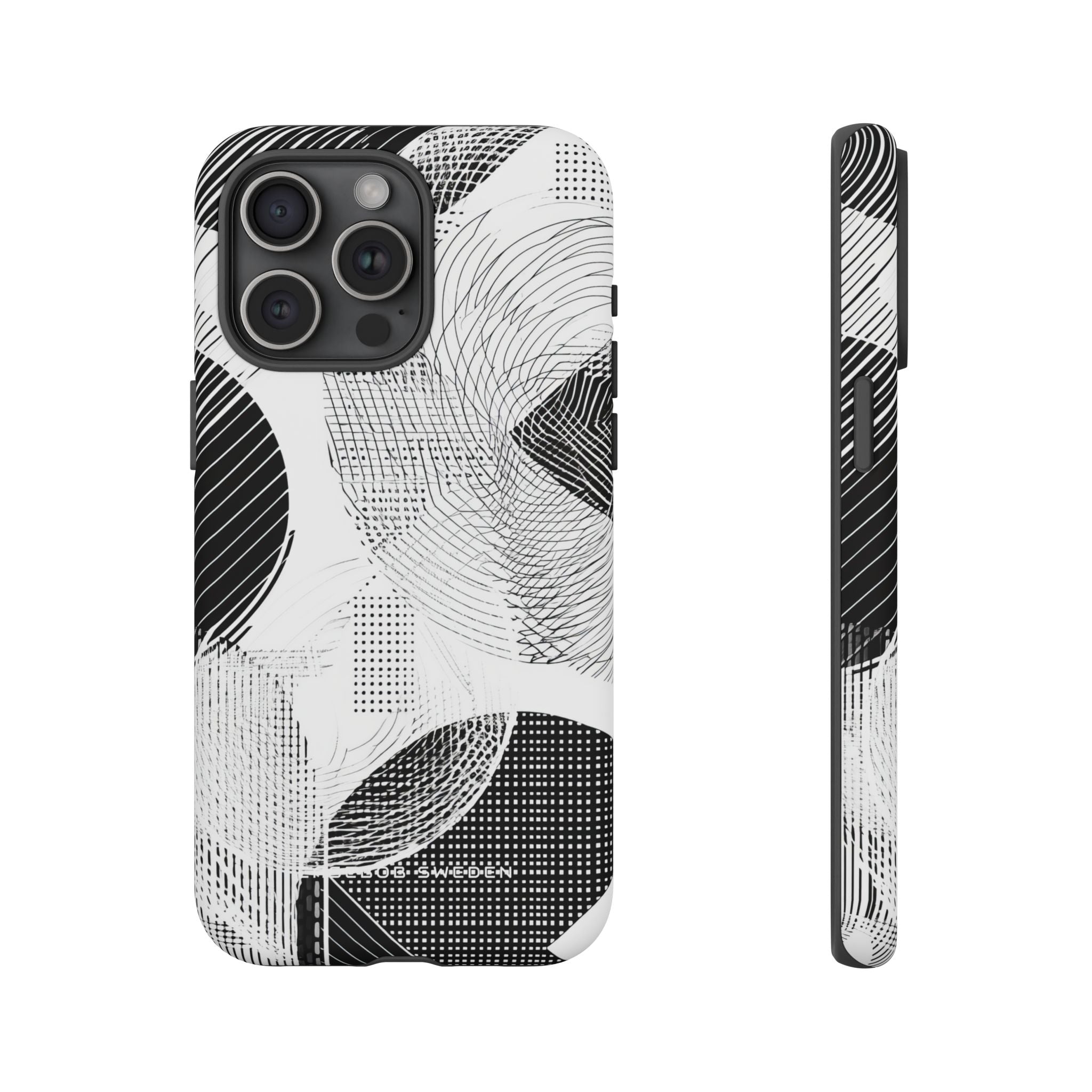 Geometric Monochrome Flow iPhone 15 - Tough Phone Case