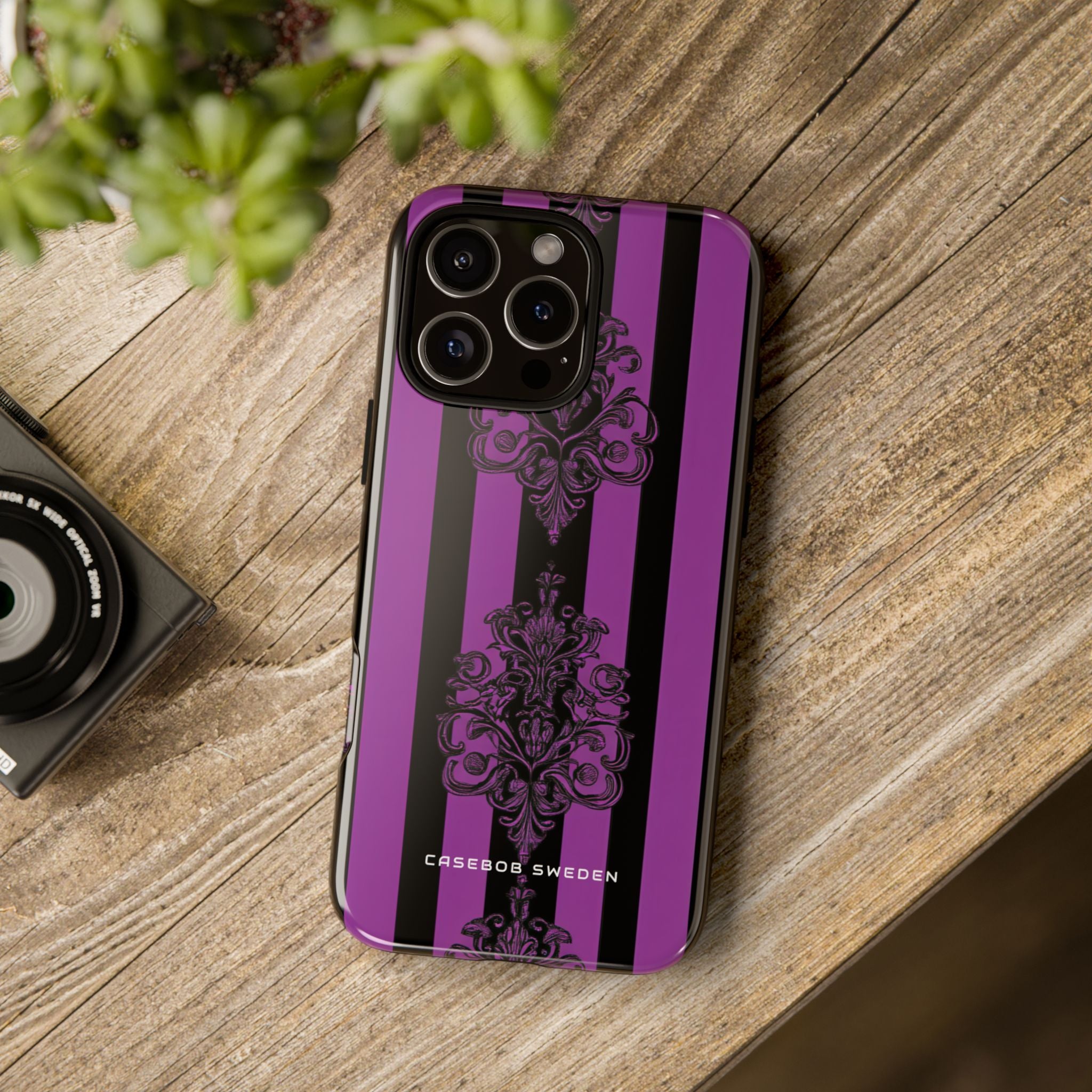 Gothic Elegance with Vertical Stripes and Ornamental Motifs iPhone 16 - Tough Phone Case