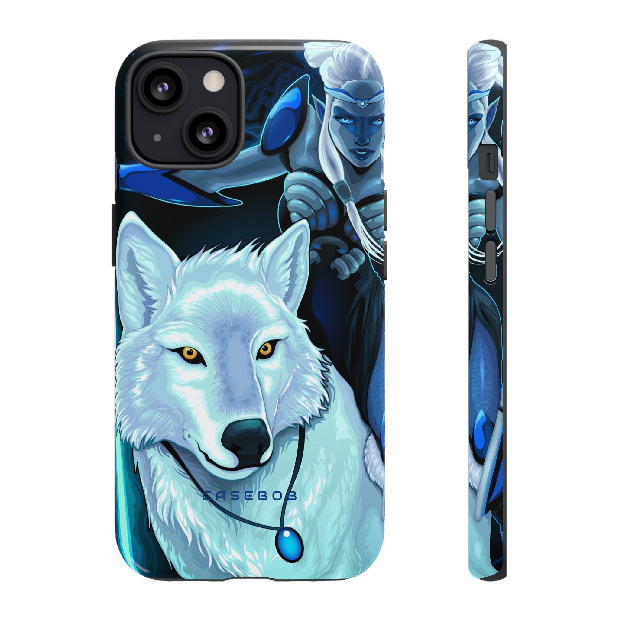 Elf with white wolf - Protective Phone Case