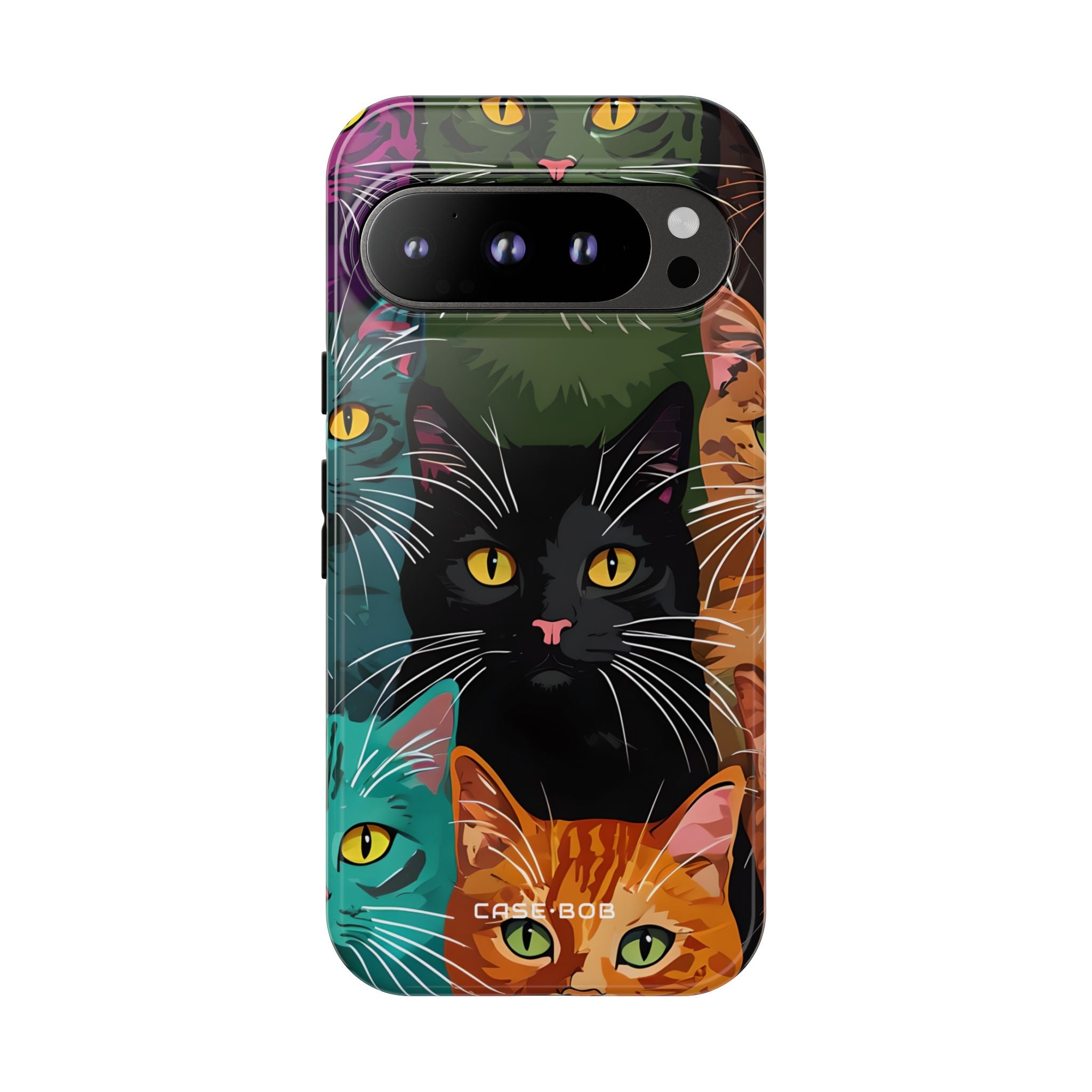 Teal Cat Grid Google Pixel 9 Pro Case - Tough