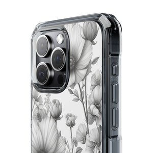 Monochrome Flora - Phone Case for iPhone (Clear Impact - Magnetic)