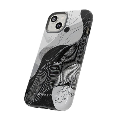 Fluid Rhythms: Monochrome Line Flow iPhone 14 - Tough Phone Case