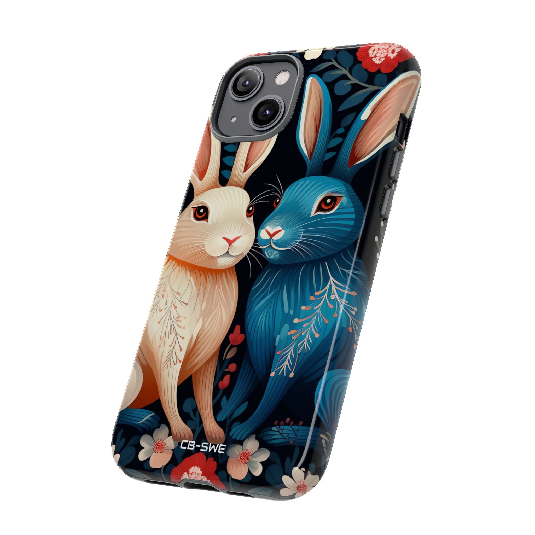 Rabbits Embrace Blossoms - iPhone Case