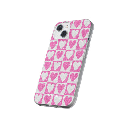 Glitter Heart Grid iPhone 14 Case - Soft