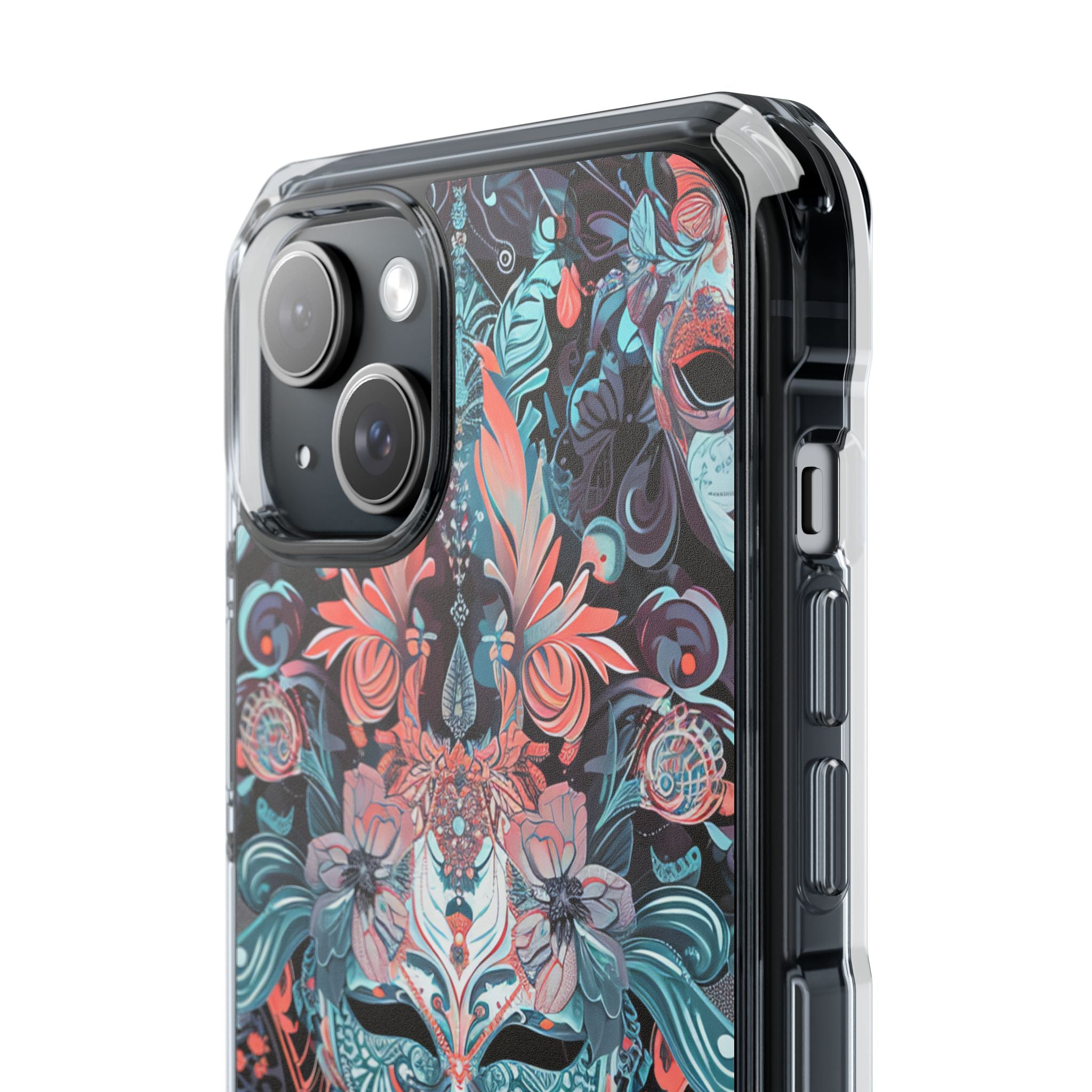 Mystic Teal Coral Mask - Clear Impact iPhone 15 Phone Case