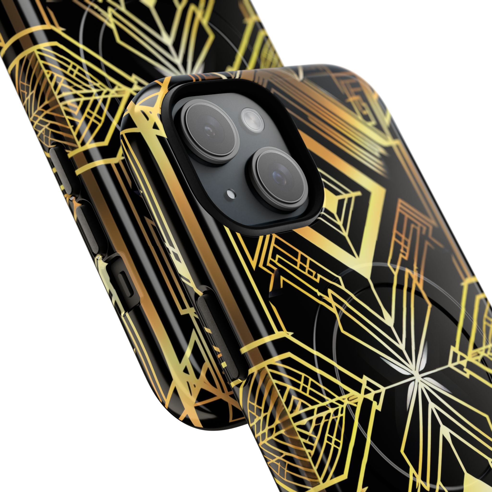 Golden Geometric Opulence iPhone 15 | Tough+ Phone Case