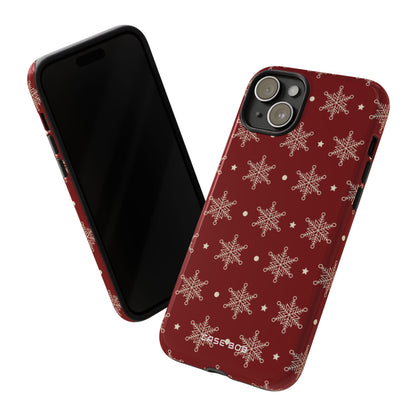 Cream Snowflake Crimson iPhone 15 Plus Case - Tough