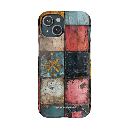 Rustic Red-Yellow Vintage Tiles - Slim iPhone 15 Phone Case