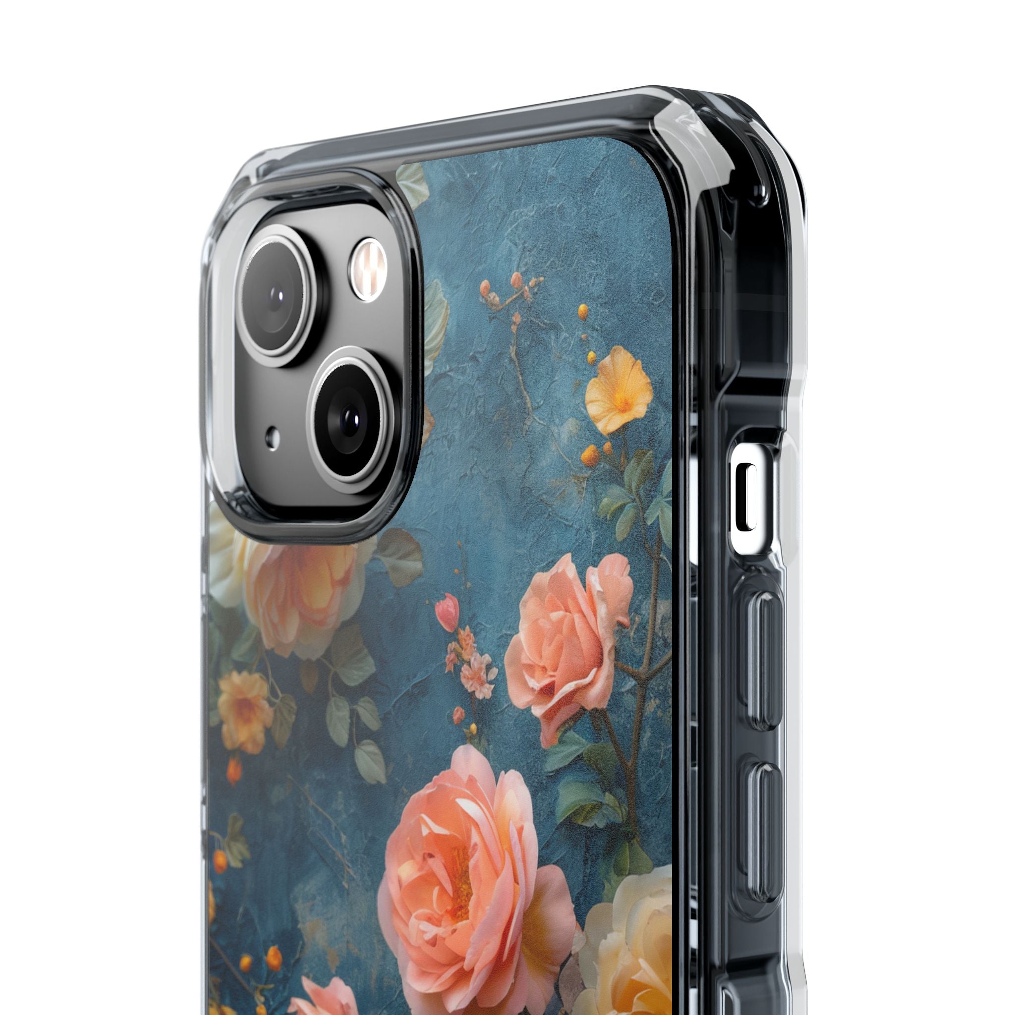 Blue Floral Elegance - Clear Impact iPhone 14 Phone Case