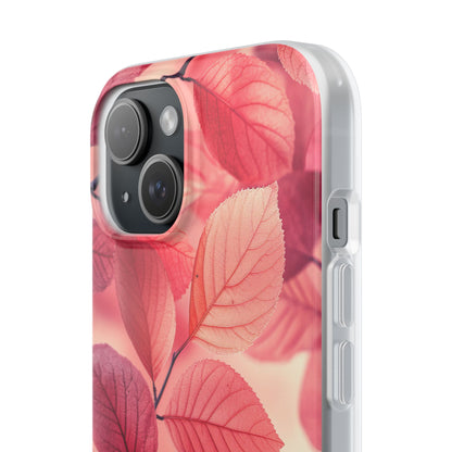 Elegant Pink Leaves iPhone 15 - Flexi Phone Case