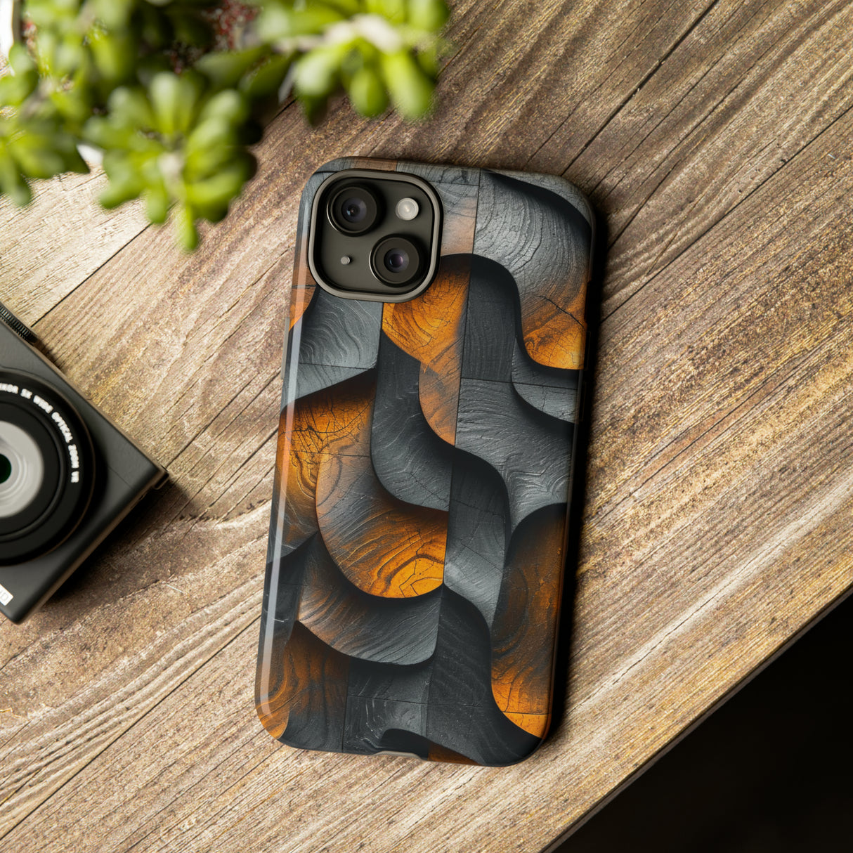 Grey Fire Orange Geometry - Protective Phone Case