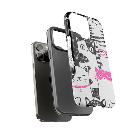 Black & Pink Cat Pattern iPhone Case (Protective) Phone Case