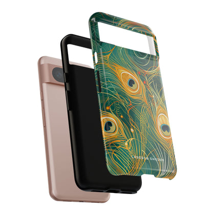 Peacock Elegance in Teal and Gold Google Pixel 8 - Tough Phone Case