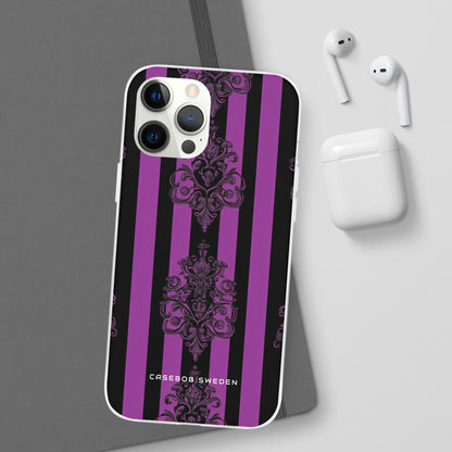 Gotische Eleganz mit vertikalen Streifen und Ornamentmotiven iPhone 12 - Flexi-Telefonhülle