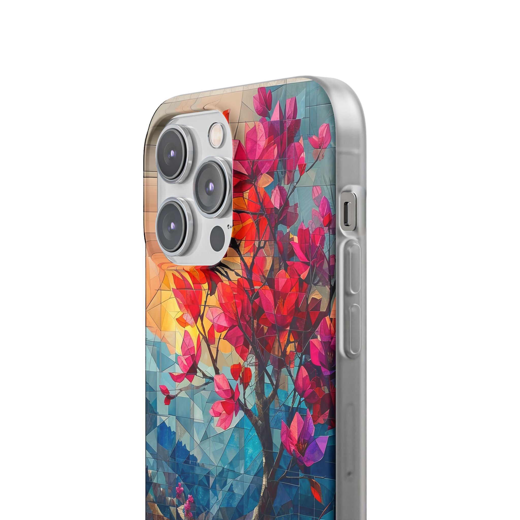 Vibrant Geometric Tree Landscape iPhone 14 - Flexi Phone Case