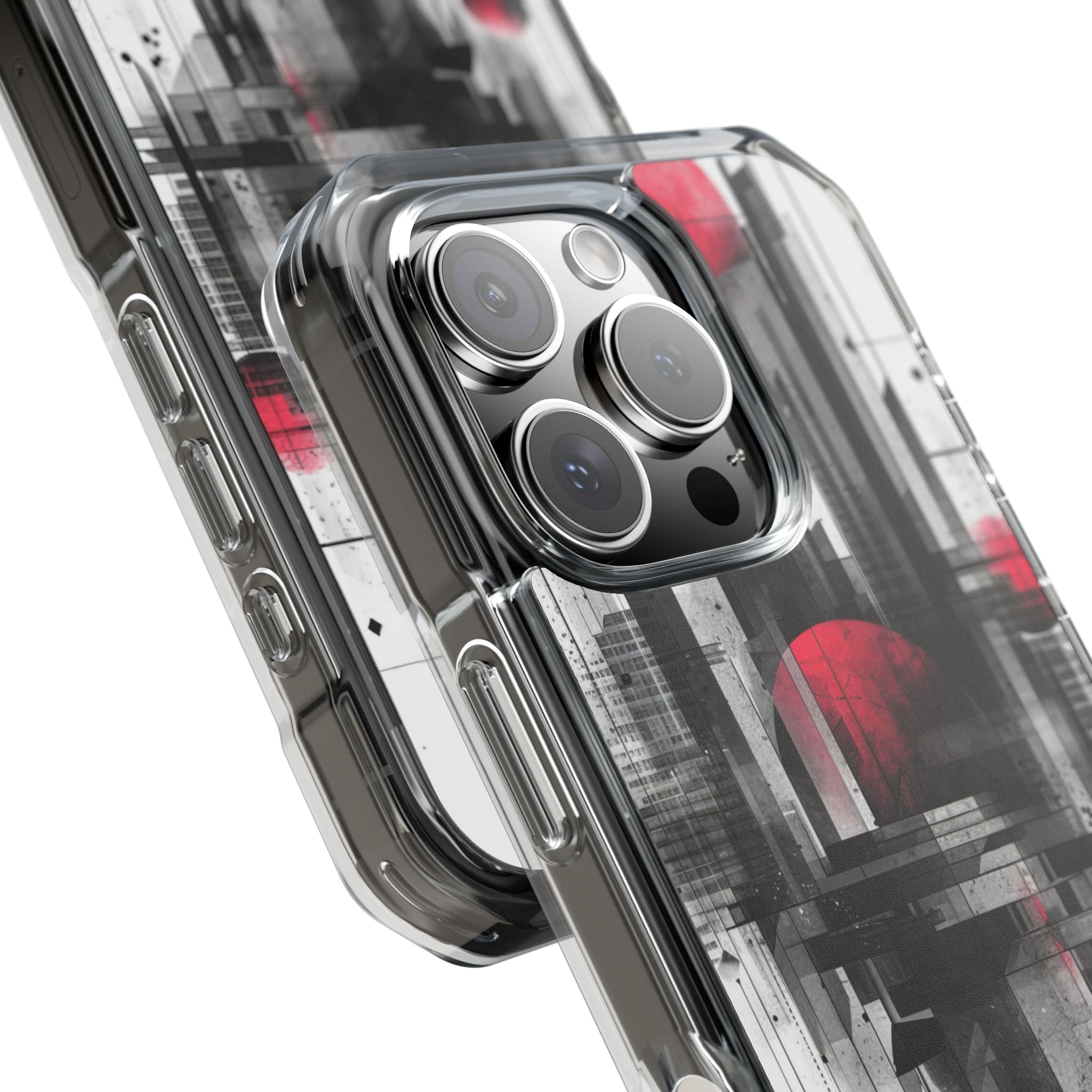 Crimson Gridlines Cityscape iPhone 16 - Impact Clear+