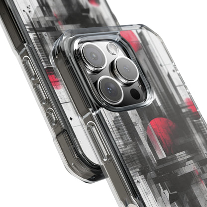 Crimson Gridlines Cityscape iPhone 16 - Impact Clear+