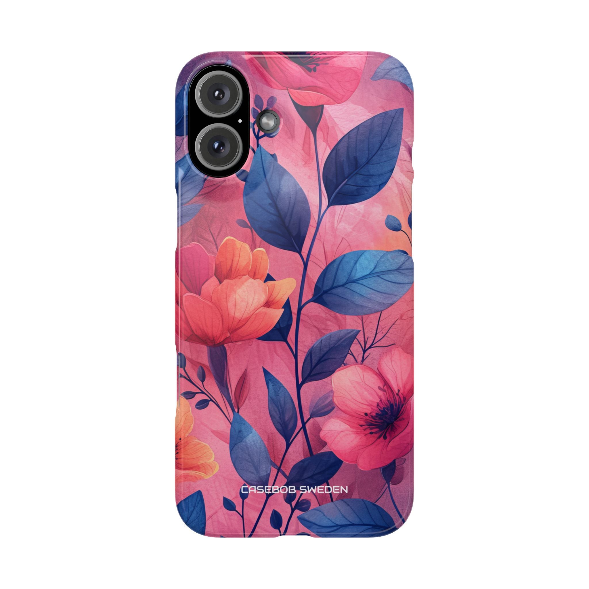 Pink Blue Floral - Slim iPhone 16 Phone Case