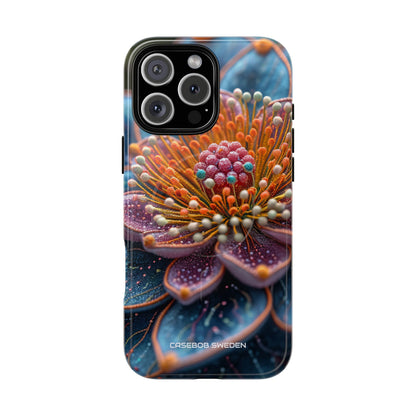 Blue-Orange Floral Swirl - Tough + MagSafe® iPhone 16 Phone Case