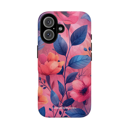 Pink Blue Floral - Tough iPhone 16 Phone Case