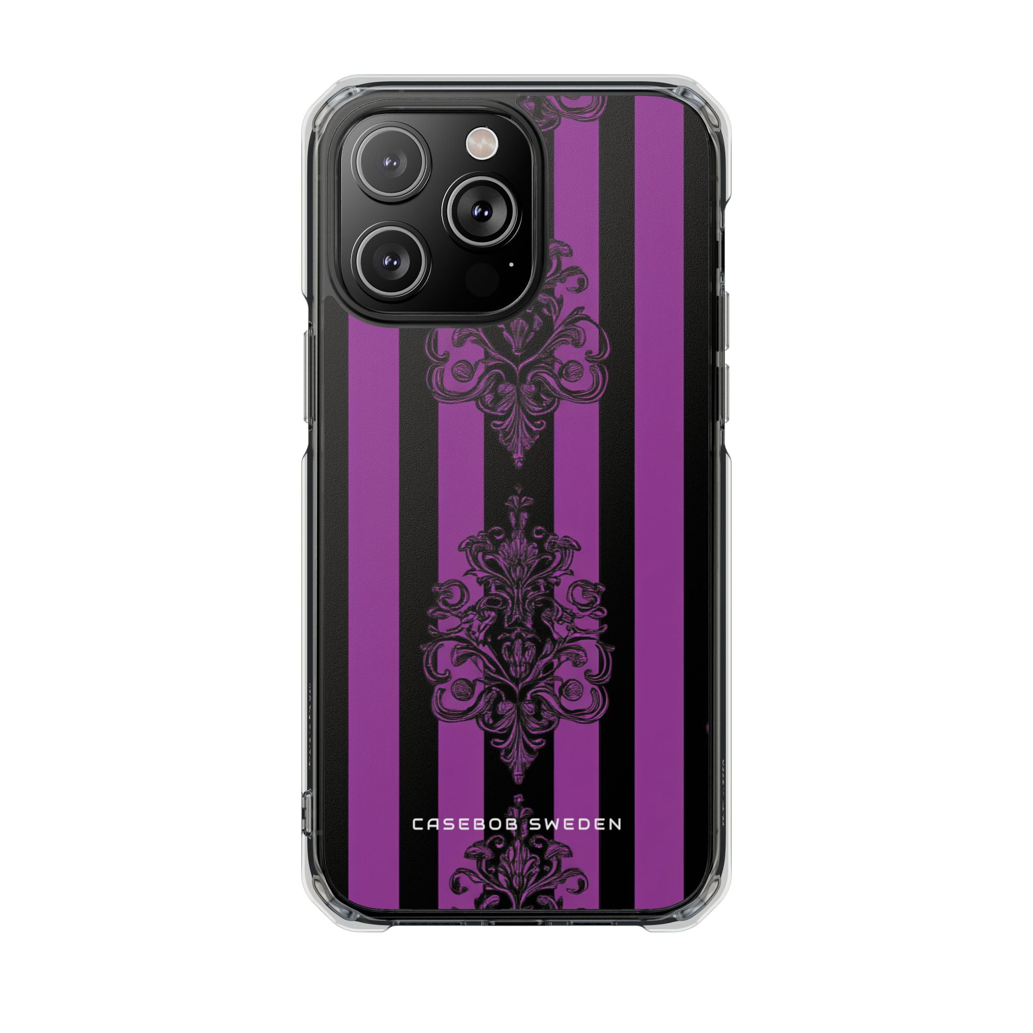 Gothic Elegance with Vertical Stripes and Ornamental Motifs iPhone 14 - Clear Impact Phone Case