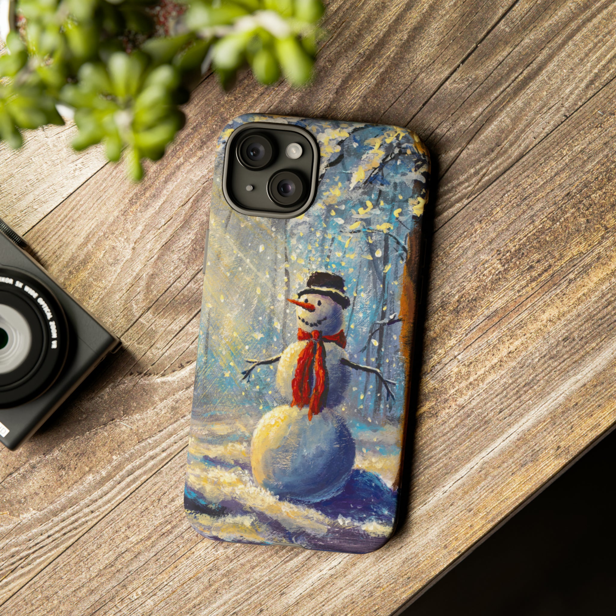 Oil painting - Happy Snowman - Protective Phone Case