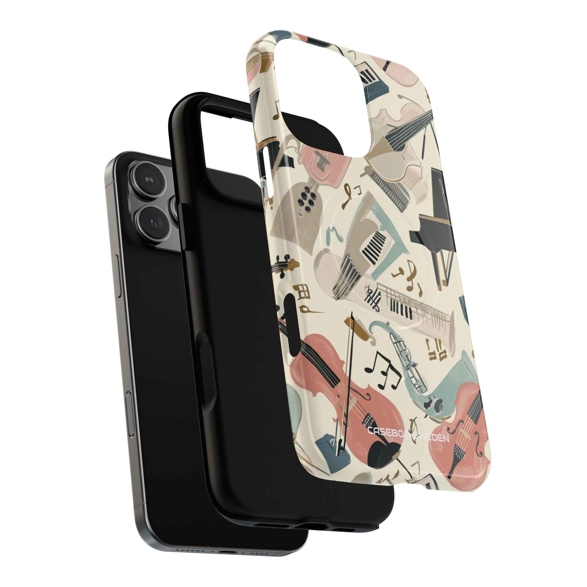 Beige Musical Instruments Pattern - Tough + MagSafe® iPhone 16 Phone Case