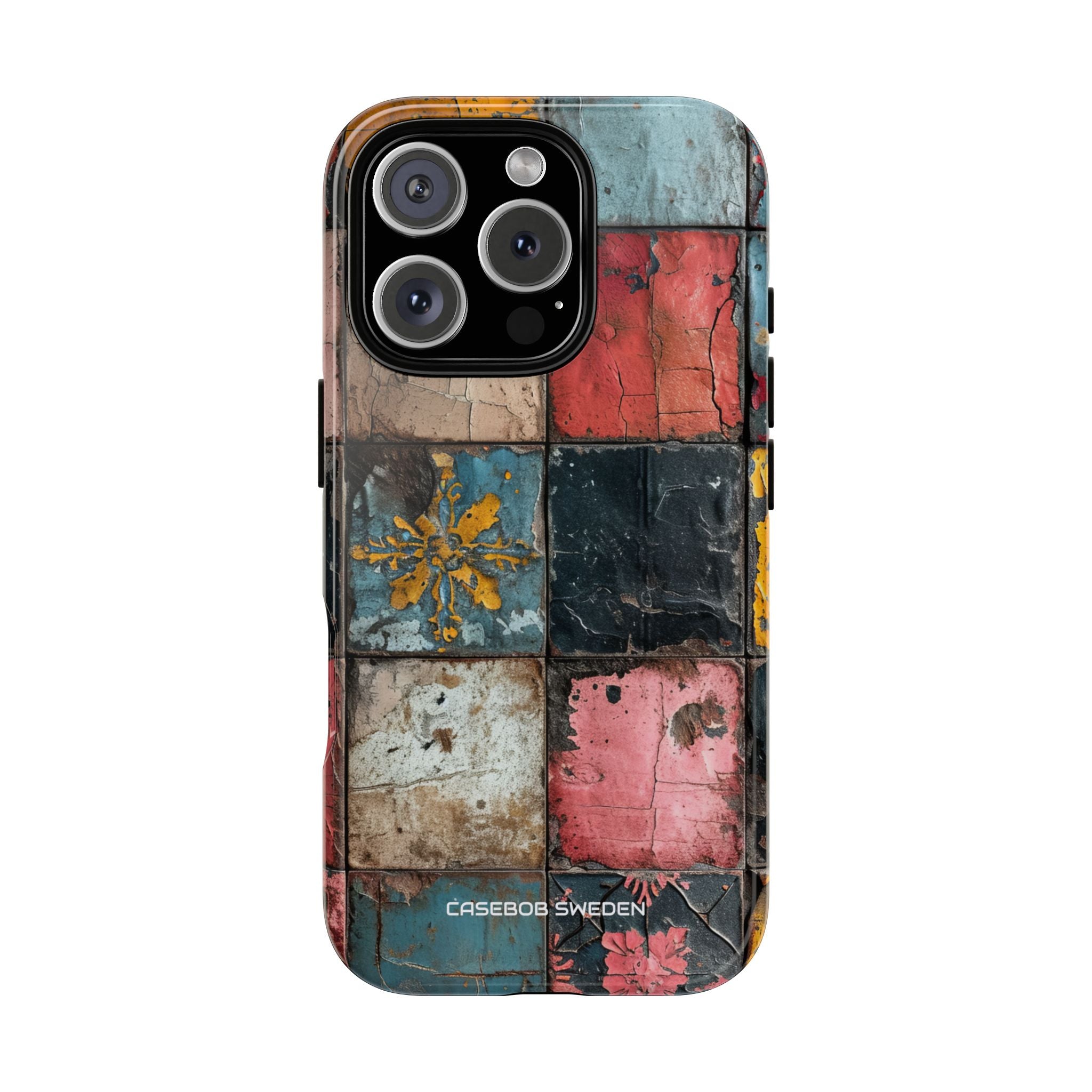 Rustic Red-Yellow Vintage Tiles - Tough iPhone 16 Phone Case