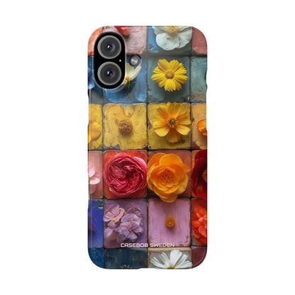 Vibrant Floral Tiles - Slim iPhone 16 Phone Case