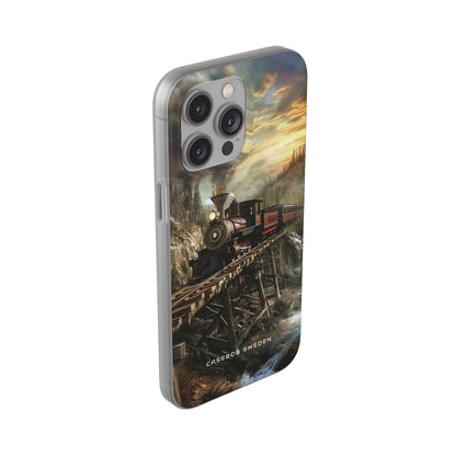 Vintage Steam Train Crossing Mountain Bridge iPhone 14 - Flexi Phone Case