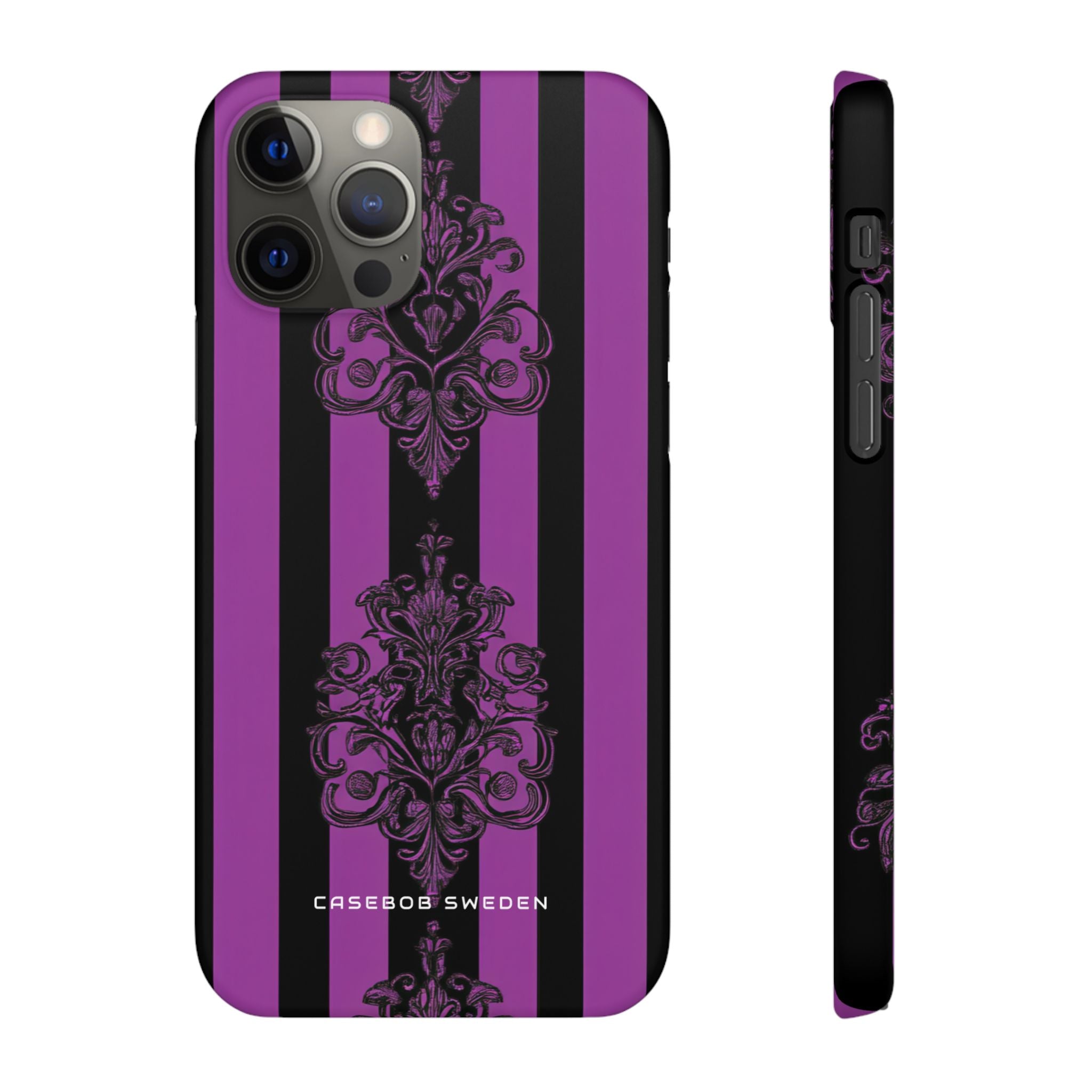 Gothic Elegance with Vertical Stripes and Ornamental Motifs iPhone 12 - Slim Phone Case