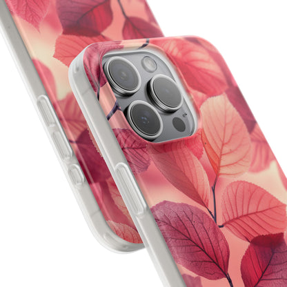 Elegant Pink Leaves iPhone 15 - Flexi Phone Case