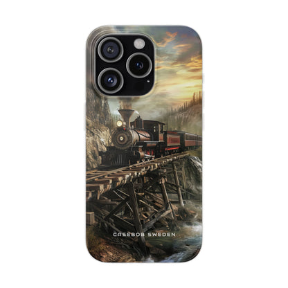 Vintage Steam Train Crossing Mountain Bridge iPhone 15 - Flexi Phone Case