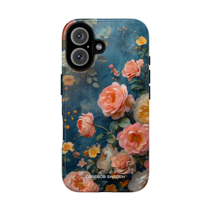 Blue Floral Elegance - Tough iPhone 16 Phone Case