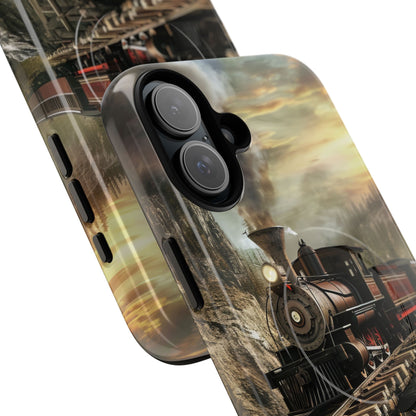 Vintage Steam Train Crossing Mountain Bridge iPhone 16 | Tough+ Phone Case