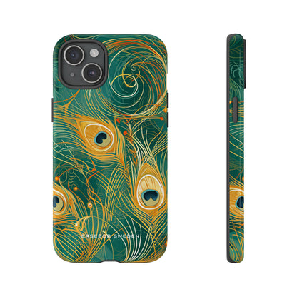 Peacock Elegance in Teal and Gold iPhone 15 - Tough Phone Case