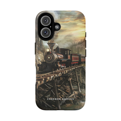 Vintage Steam Train Crossing Mountain Bridge iPhone 16 | Tough+ Phone Case