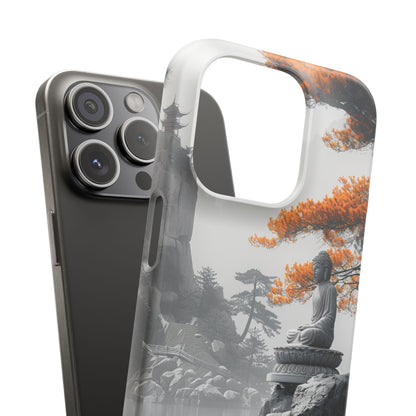 Zen Serenity: Tranquil Landscape with Buddha and Pagoda iPhone 15 - Slim Phone Case